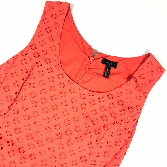 Jessica Simpson Orange Eyelet Fit Flare Dress - Picture 2 of 8
